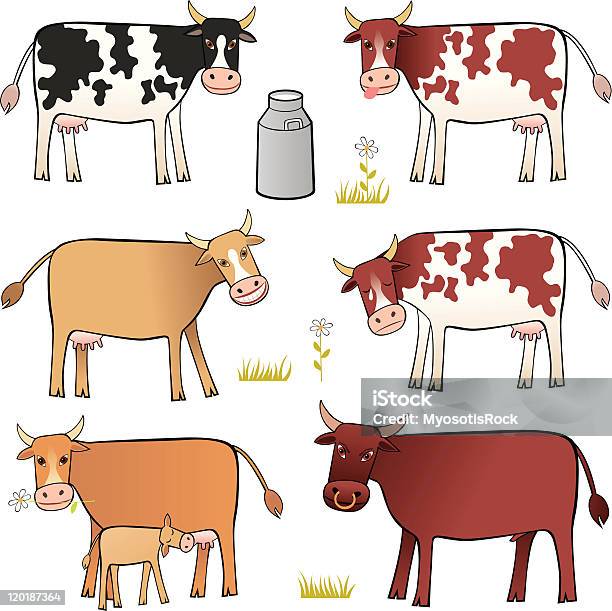 Conjunto De Vaca - Arte vetorial de stock e mais imagens de Alimentação Saudável - Alimentação Saudável, Animal, Animal Doméstico