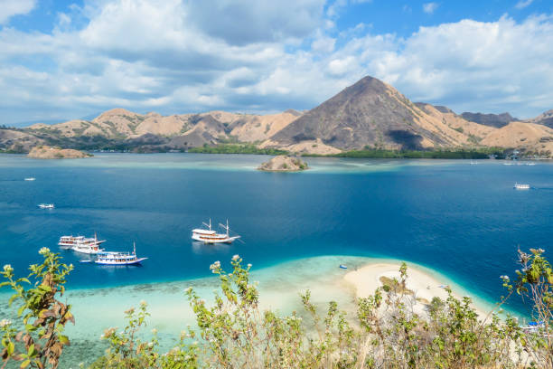 istock Komodo - A panoramic view on the white sand beach and surrounding islands 1201875668