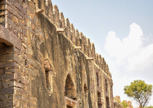 istock Old Ancient Abandoned Fort Stone Wall Structure Stock Photos 1201876935