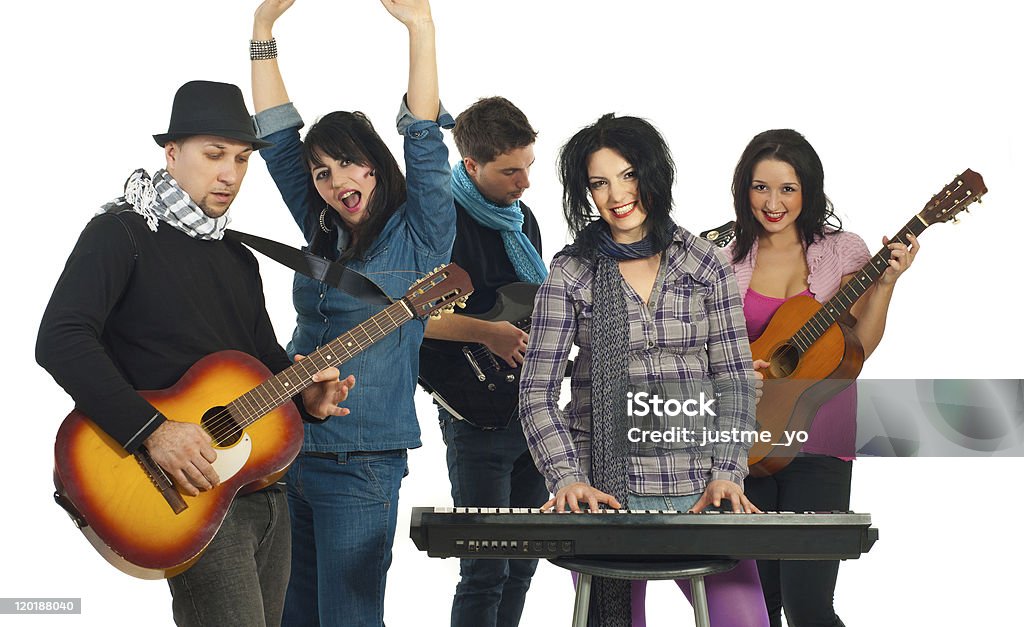 Alegre banda de cinco personas - Foto de stock de Cantante libre de derechos