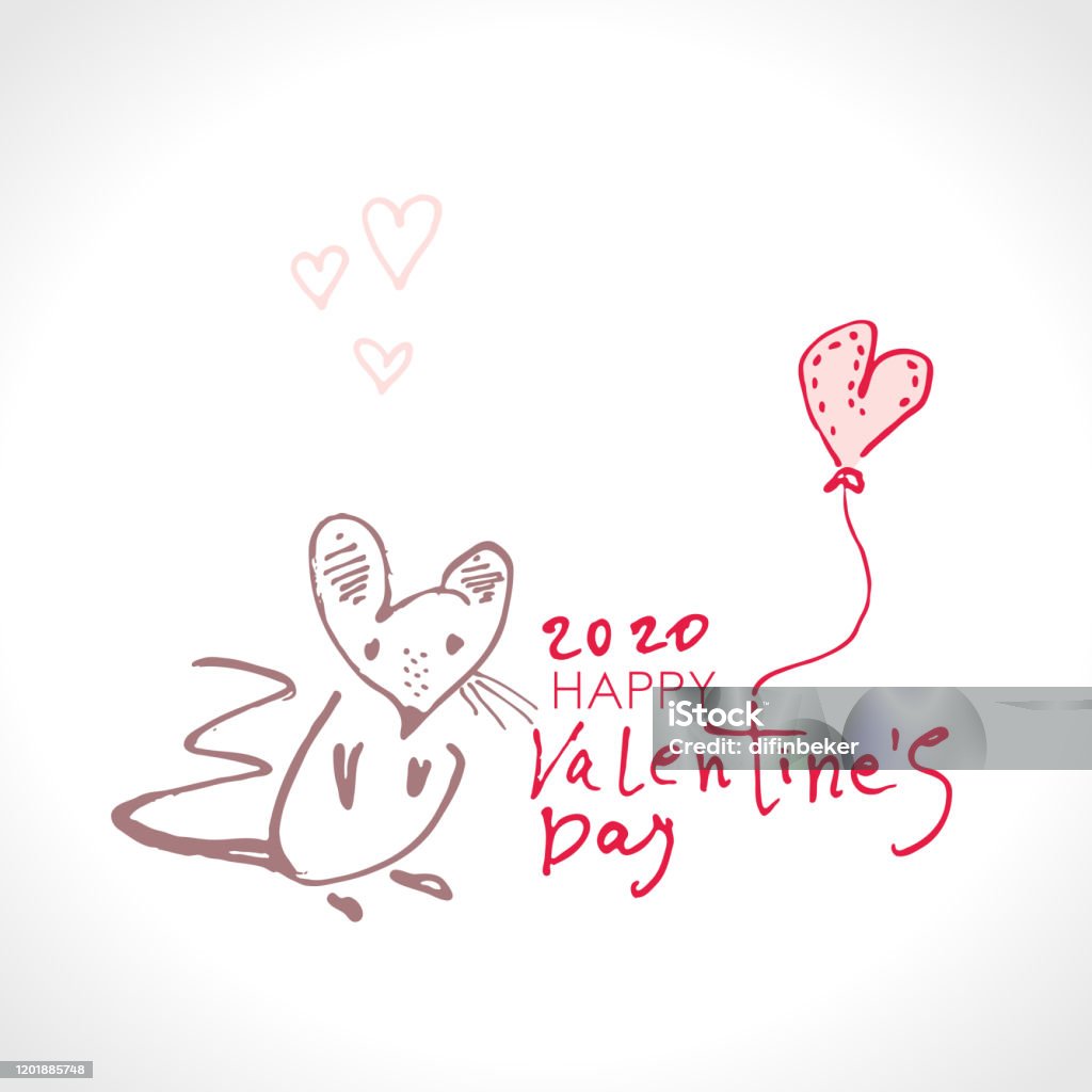 Sketch Card Funny Mouse In Love Happy Valentines Day 2020 ...