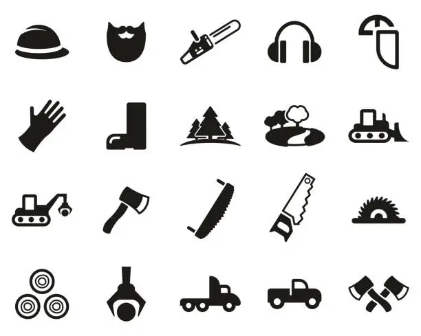 Vector illustration of Lumberjack Or Logger Icons Black & White Set Big