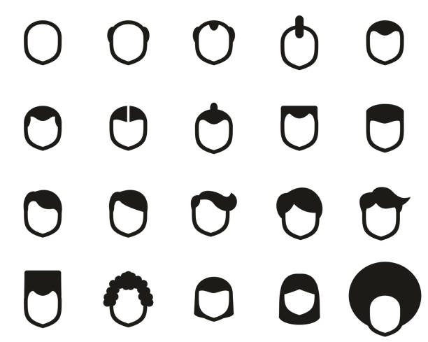 männliche haircut stil icons schwarz & weiß set big - frisur irokese stock-grafiken, -clipart, -cartoons und -symbole