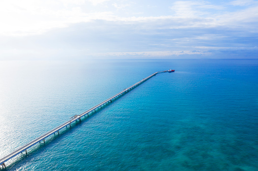 Aerial view of pipeline over the sea