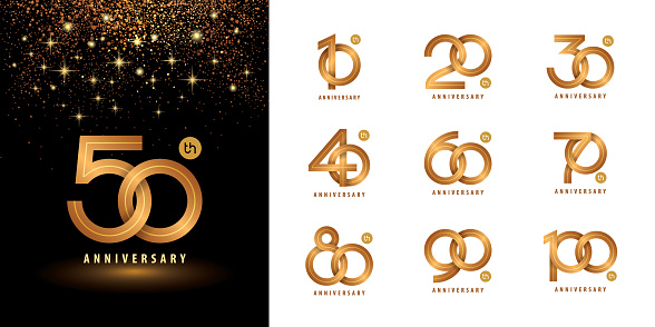 Set of Anniversary logotype design, Celebrating Anniversary Logo multiple line golden for celebration
