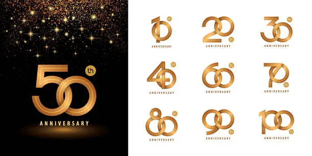 Vector illustration of Set of Anniversary logotype design, Celebrating Anniversary Logo multiple line golden for celebration