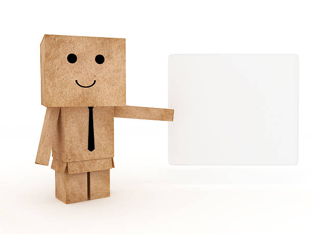 cardboard man with empty blank stock photo