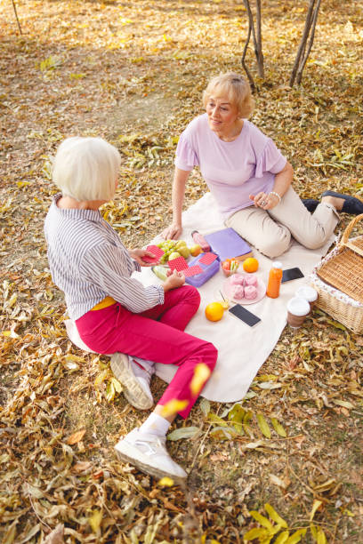 istock Old friends having fun during their picnic 1201892278