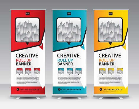 Roll up banner stand template Creative design, Modern Exhibition Advertising, flyer, presentation, pull up, web banner, leaflet, j-flag, x-stand, x-banner, poster, display, vector eps10
