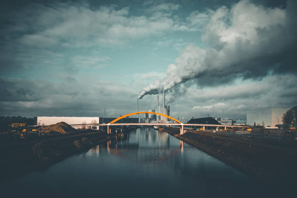 Citiscape with Thermal Power Plan Chimney wit dark Clouds