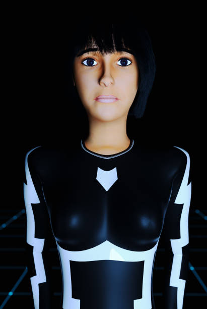 istock a futuristic woman on a grid (3d rendering) 1201901209