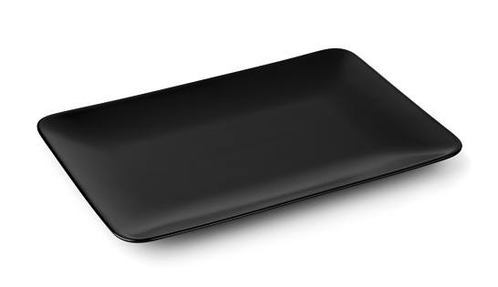 Black rectangle serving platter isolated on white