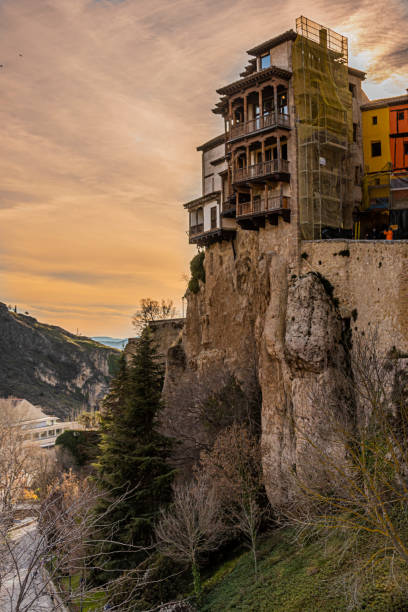 Hanging houses on the heights of the Huecar River gorge in the medieval city of Cuenca. Europe Spain stock photo