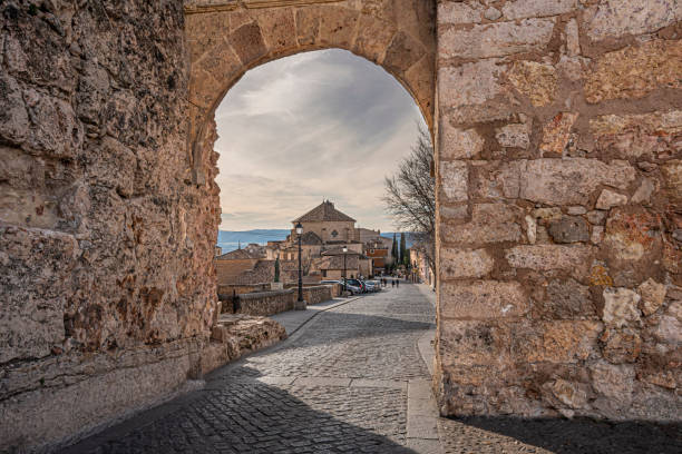 Bezudo arch one of the entrance doors to the medieval city of Cuenca. Europe Spain. stock photo