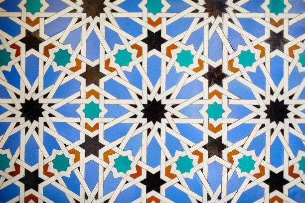 Al Andalus Tile Background at the Alcazar de Sevilla Al-andalus tile background in the royal palace of Seville, Spain el alcazar palace seville stock pictures, royalty-free photos & images