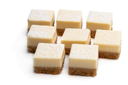 Set of  mini vanilla cheesecake bites isolated on white
