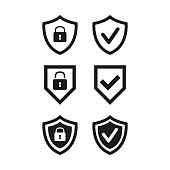 istock Shield with security and check mark icon on white background. 1201915464