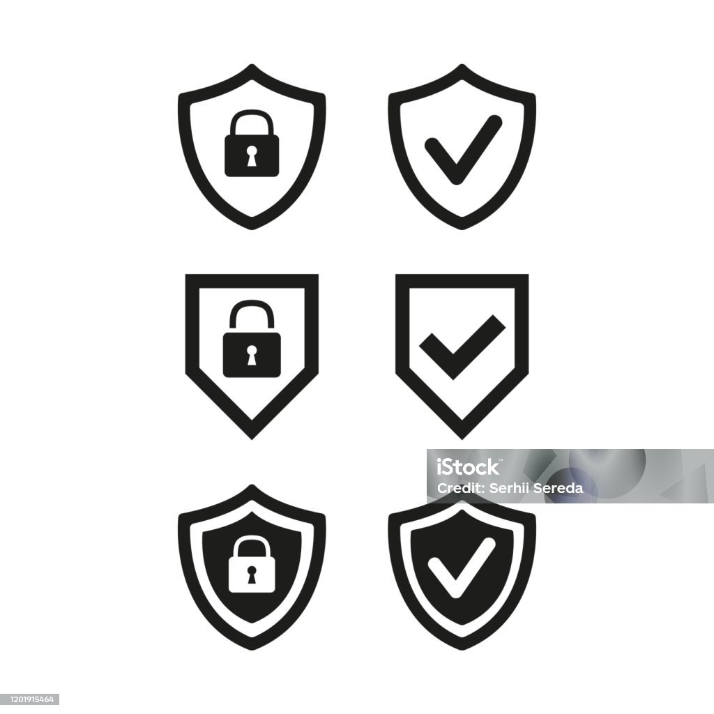 Shield with security and check mark icon on white background. Shield with security and check mark icon on white background. Vector illustration Icon Symbol stock vector