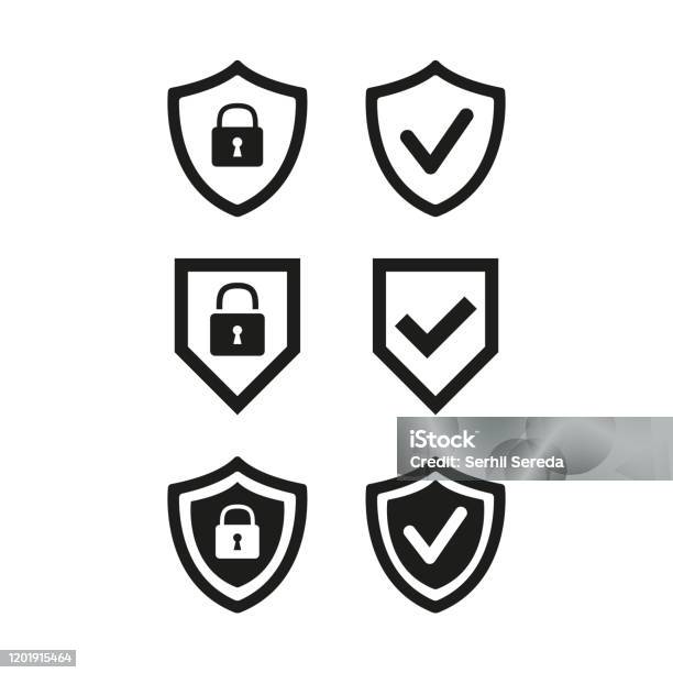 Shield With Security And Check Mark Icon On White Background Stock Illustration - Download Image Now
