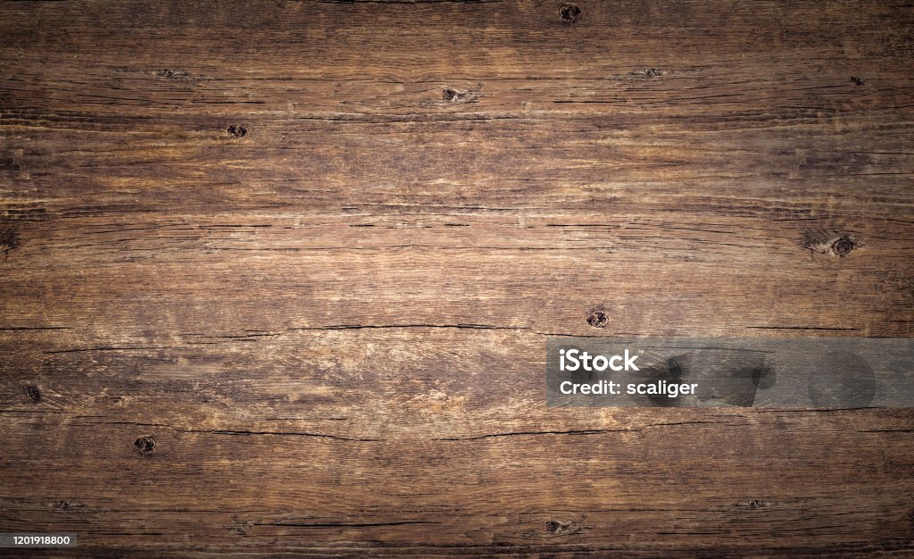 Holz Textur Hintergrund. Top-Ansicht von Vintage-Holztisch mit Rissen. Braunes rustikales Rohholz für die Kulisse. - Lizenzfrei Holz Stock-Foto