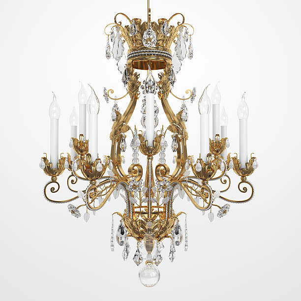 istock Brass and glass chandelier with white candles 120192491