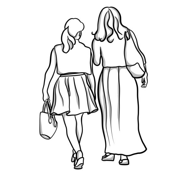 zakupy dziewczyny ładne spódnice - rear view people white background elegance stock illustrations
