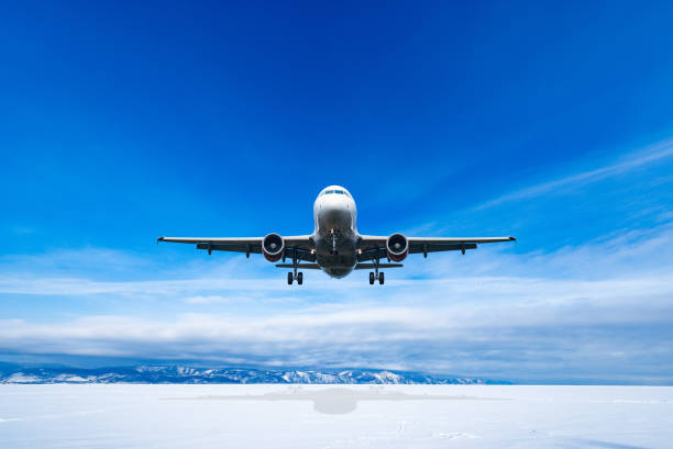 Landing of the passenger plane. Landing of the passenger plane at winter day time. airports canada stock pictures, royalty-free photos & images