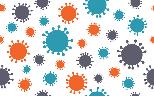 Coronavirus outbreak seamless background, tiles top to bottom and left to right.