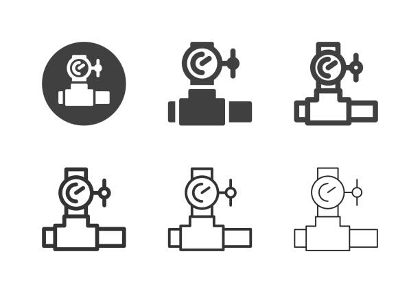 ilustrações de stock, clip art, desenhos animados e ícones de high pressure pipe valve with gauge icons - multi series - valve