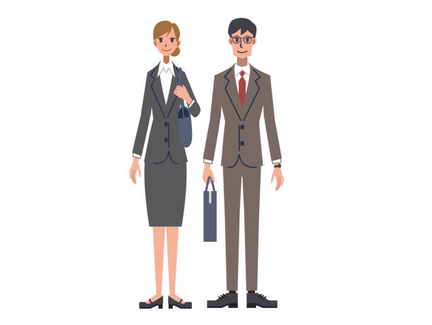 Business men and women in suits in front view Vector illustration 20 29 years stock illustrations