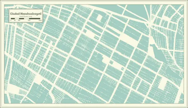 Vector illustration of Ciudad Nezahualcoyotl Mexico City Map in Retro Style. Outline Map.