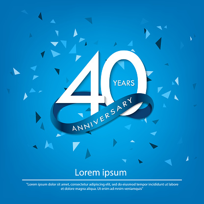 40th years anniversary celebration emblem. white anniversary logo isolated with blue circle ribbon. vector illustration template design for web, poster, greeting card and invitation card