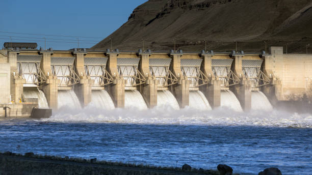 Lower Monumental Dam spillway The spillway at Lower Monumental Dam in Washington on the Snake River dam photos stock pictures, royalty-free photos & images