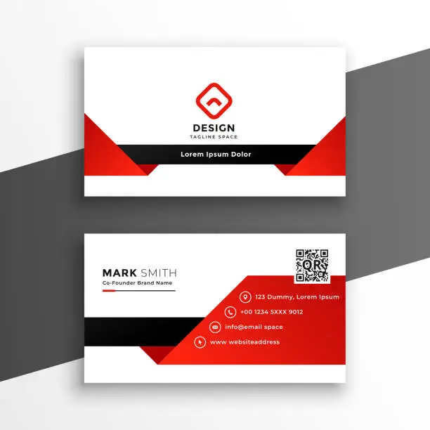 Vector illustration of red and white modern business card design template