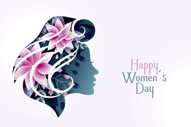 istock happy womens day card with female flower face 1201993983