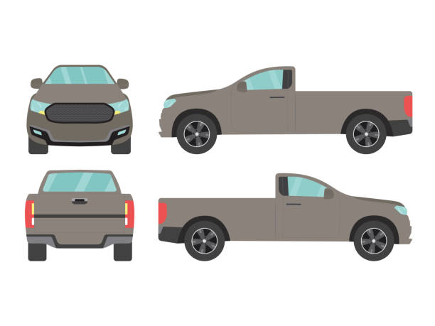 istock Set of gray pickup truck single cab car view on white background,illustration vector,Side, front, back 1201994340