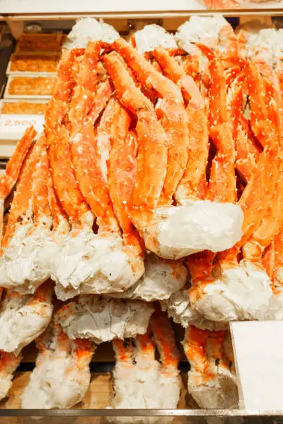 Photo of Frozen King crab legs selling in Kurumon market , Osaka , Japan