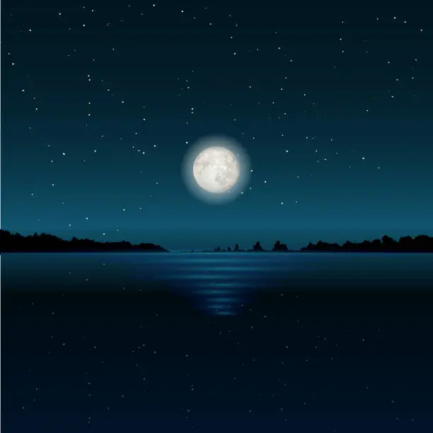 Vector illustration of Beautiful moon glade on lake water, vector illustration