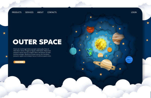 우주 벡터 웹 사이트 방문 페이지 디자인 템플릿 - 헤딩 일러스트 stock illustrations