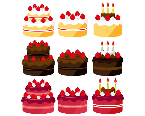 иллюстрация вектора торта . сладости, десерты . шоколадный торт . песочное печенье - эклер stock illustrations