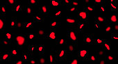 Red hearts on a black background, falling hearts, blurred bokeh background, heart, holiday, love, black, stratified, many hearts, Valentine's day, romance