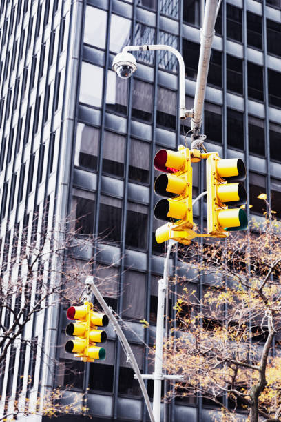 istock Overhead Traffic Signal Lights and Security Camera 1202026410