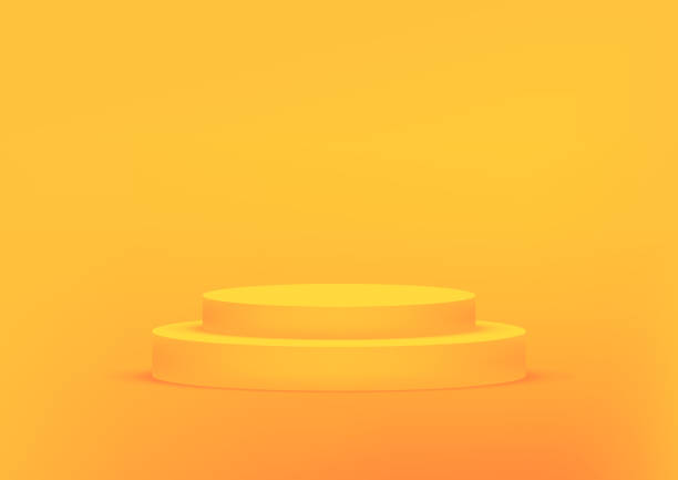 コピースペースを持つ製品の表示のための空の表彰台スタジオオレンジ色の背景。ショールームシュートレンダー。広告製品のバナーの背景。 - backgrounds space nobody simplicity点のイラスト素材／クリップアート素材／マンガ素材／アイコン素材