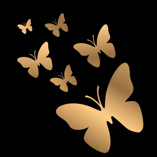 istock Cute silhouette golden butterflies flying vector illustration 1202030315