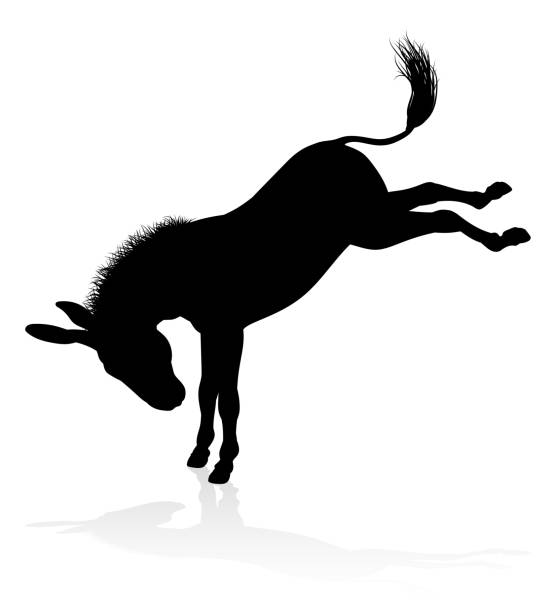 ilustraciones, imágenes clip art, dibujos animados e iconos de stock de donkey animal silhouette - animals in the wild white background animal black and white