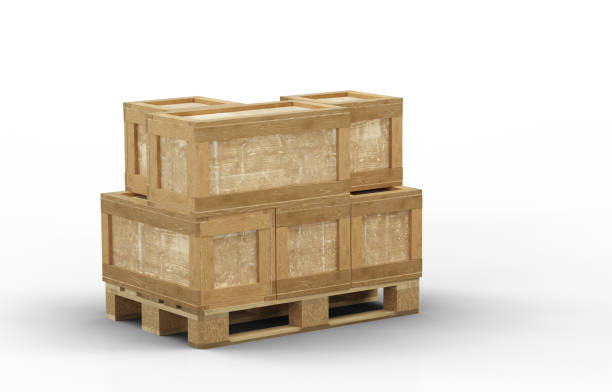 istock Wood pallet with Transport box in different size straight stacked 1202033614