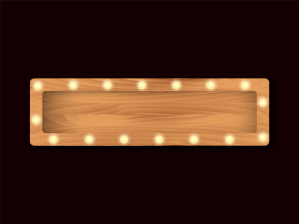 istock Brown wooden board with light bulbs on a wall. Vector stock illustration for card or banner 1202036635