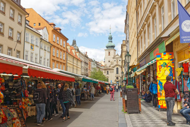 PRAGUE, CZECH REPUBLIC - MAY 10, 2019: Havel's Market. Permanent marked in the center of Prague. Market has been continuously open since 1232. Prague, Czech Republic.