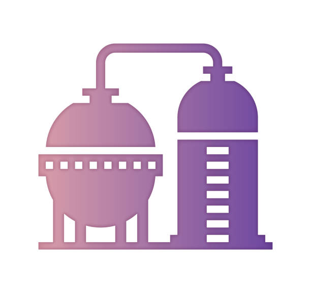 Oil Refinery Gradient Fill Color & Paper-Cut Style Icon Design Oil refinery design with gradient fill painted by path of the icon. Papercut style graphic can also be used as simple vector template for silhouette illustrations. natural gas pipeline clip art stock illustrations