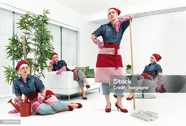 Woman Cleaning Stock Photo - Download Image Now - Cloning, People, Repetition
